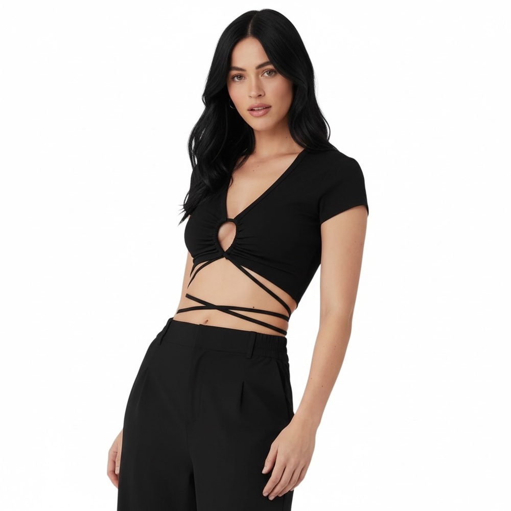 ALO Yoga Black Wrap Crop Top